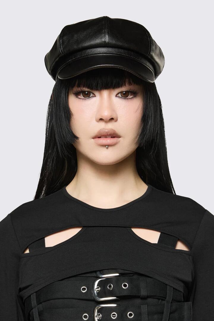 Image of Hats. Productname: PU Page Hat in Black colour by brand - Dangerfield