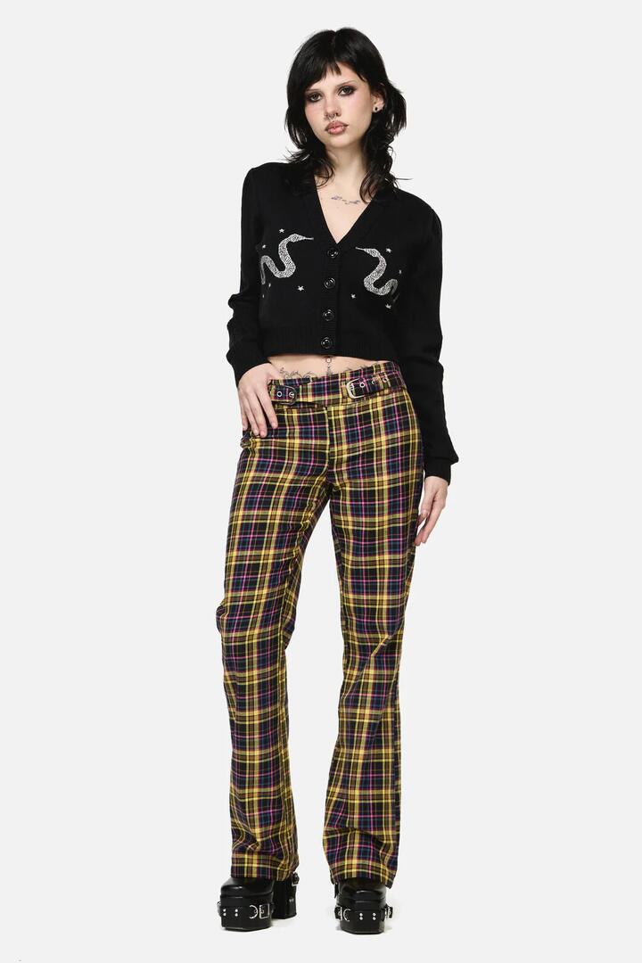 Image of a model wearing Pants. Productname: Forest Dweller Tartan Pant in Multi colour by brand - Dangerfield