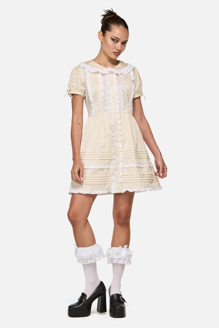 Image of Dresses. Productname: Estate Frill Mini Dress in Cream colour by brand - Black Friday