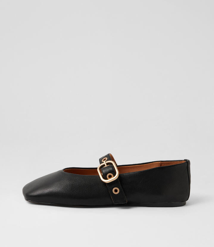 Image of Shoes. Product name - Iriss Black Leather Ballet Flats in Black colour by brand - MIDAS