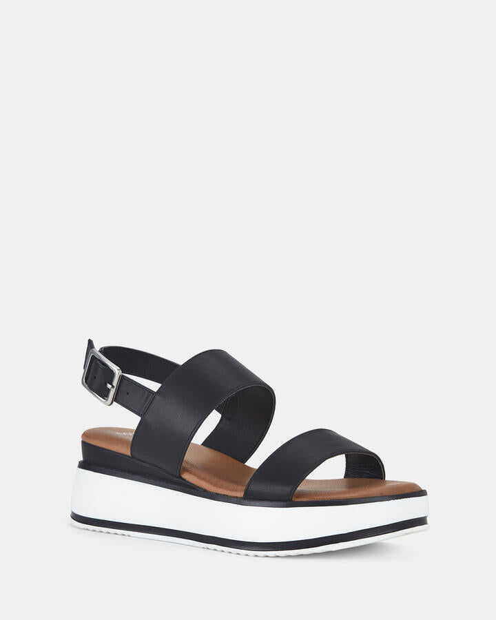 Image of Heels. Product name - Brydie Black Platform Sandals in Black colour by brand - Novo