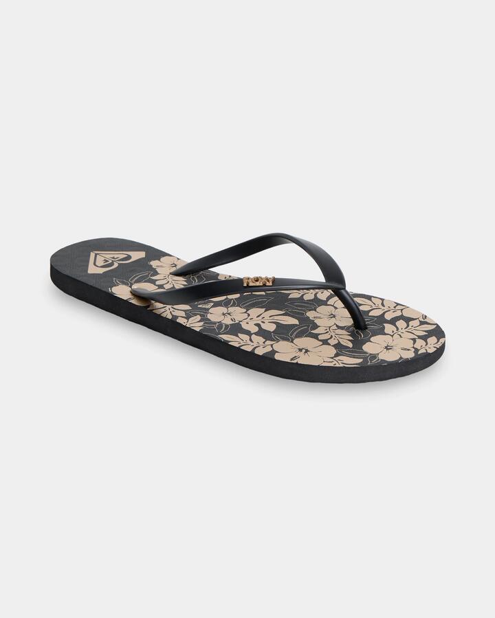 Image of Sandals. Product name - Roxy Womens Viva Stamp Sandals Black/Gold Multi in Black/Gold Multi colour by brand - Roxy