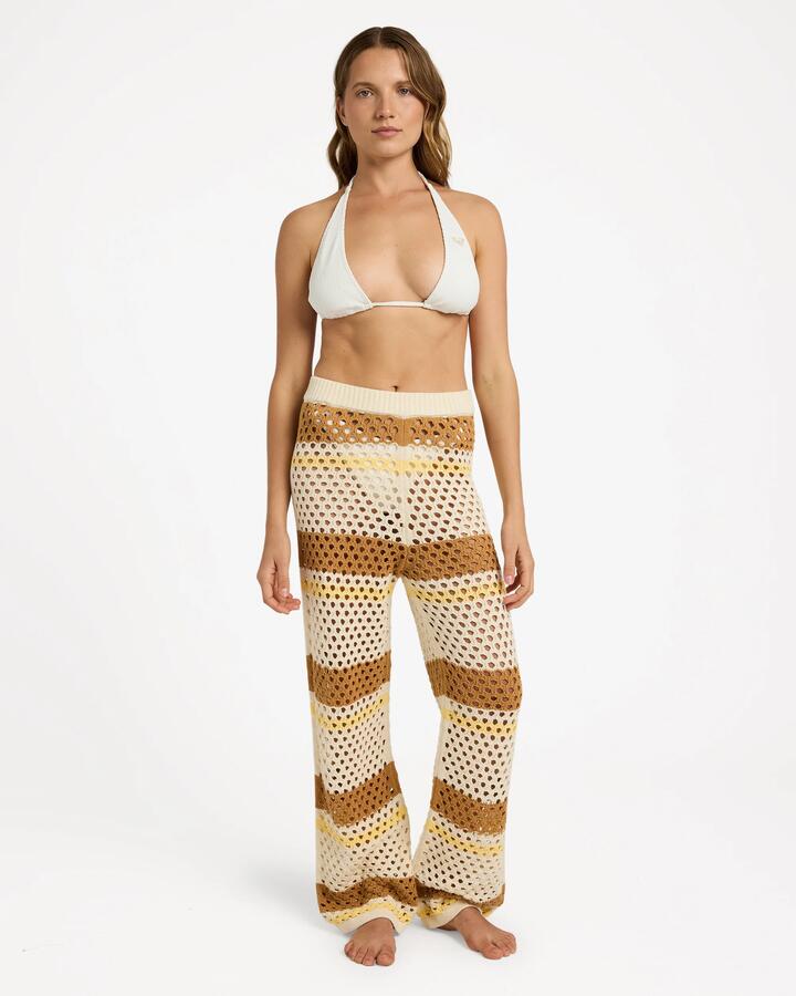 Image of a model wearing Pants. Product name - Roxy Womens Only Girl Knitted Pants Pebble in Pebble colour by brand - Roxy