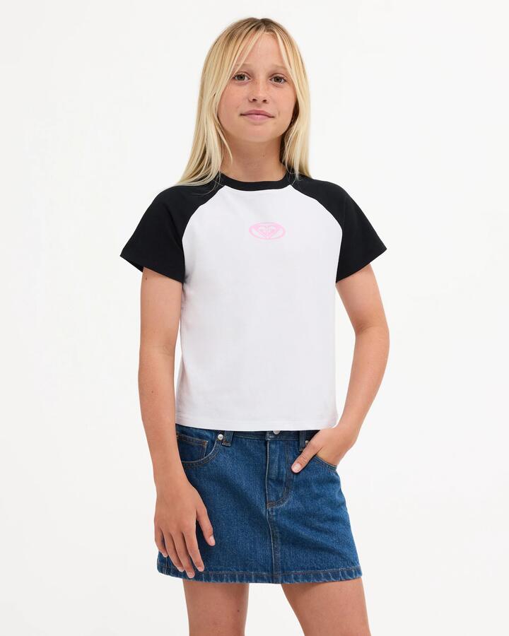 Image of a model wearing Skirts. Product name - Roxy Girls Backslider Mini Denim Skirt Blue in Blue colour by brand - Roxy