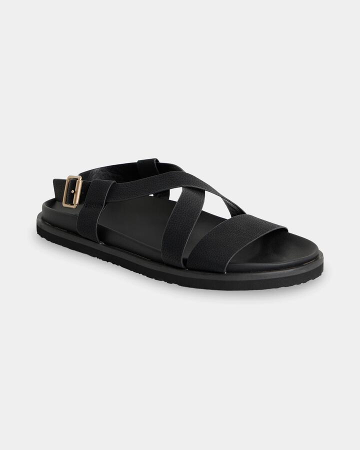 Image of Slippers. Product name - Roxy Womens Zaho Crossed Slides Black in Black colour by brand - Roxy