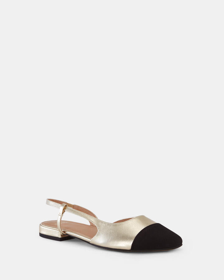 Image of Shoes. Product name - Classic Gold Ballet Flats in Metallic colour by brand - Novo