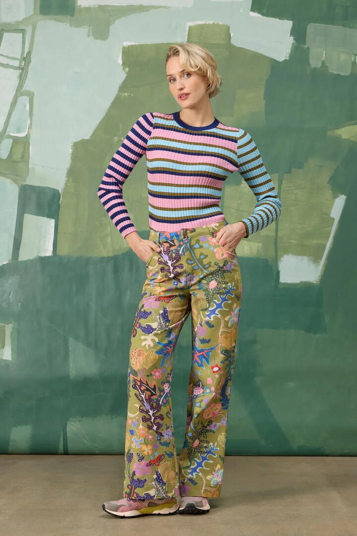Image of a model wearing Tops. Product name - Stripe Lurex Knit Top in Stripe colour by brand - Gorman