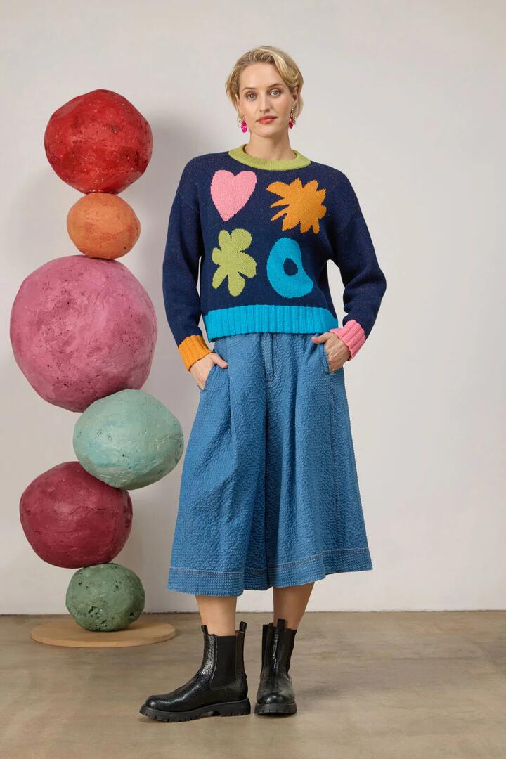 Image of a model wearing Outerwear. Product name - Jumble Cotton Jumper in Navy colour by brand - Gorman