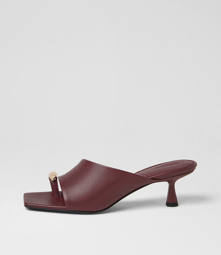 Image of Sandals. Product name - Tionee Burgundy Leather Sandals in Burgundy colour by brand - MOLLINI