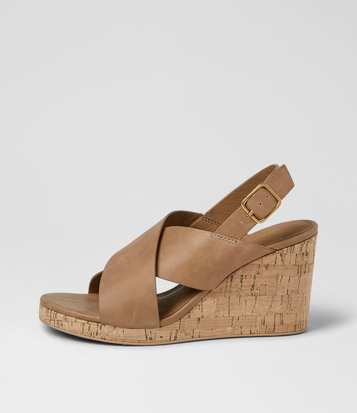 Image of Sandals. Product name - Kibbi Tan Cork Leather Sandals in Tan-Cork colour by brand - MOLLINI