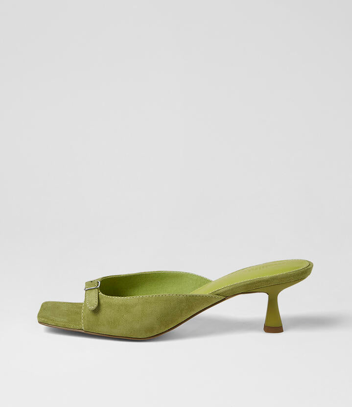 Image of Sandals. Product name - Tendeer Matcha Suede Sandals in Matcha colour by brand - MOLLINI