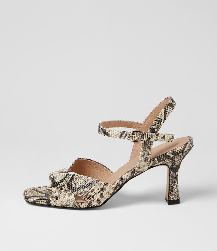 Image of Sandals. Product name - Turner Black Beige Snake Leather Sandals in Black&Beige Snake colour by brand - MIDAS