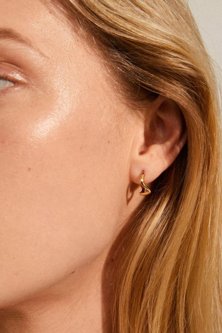Image of Jewelry. Product name - Alberte Organic Shape Hoop Earrings Gold in Gold colour by brand - Pilgrim