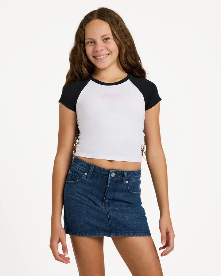 Image of T-Shirts. Product name - Roxy Girls 8-16 Rewind Me T-Shirt White in White colour by brand - Roxy