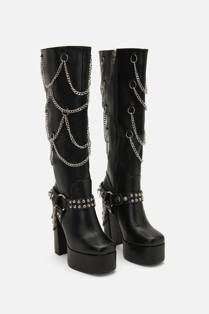 Image of Boots. Product name - Chained In Heel Boots in Black colour by brand - Black Friday