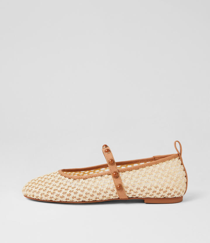 Image of Shoes. Product name - Mucho Light Natural Tan Fabric Ballet Flats in Lt Natural-Tan colour by brand - MIDAS