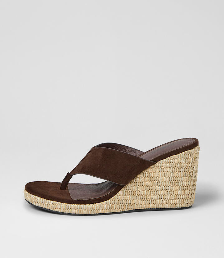 Image of Sandals. Product name - Kontour Choc Natural Woven Suede Sandals in Choc-Natural Woven colour by brand - MOLLINI