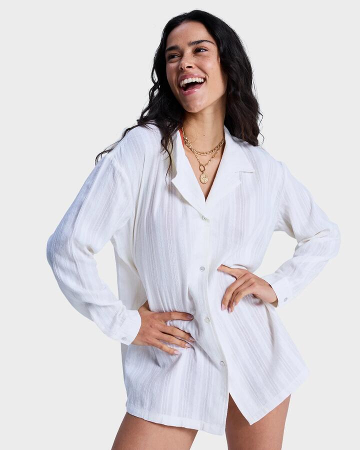 Image of Shirts. Product name - Roxy Womens Sunset Back Cover Up Shirt Bright White in Bright White colour by brand - Roxy