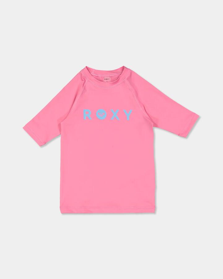 Image of a model wearing Tops. Product name - Roxy Girls 2-7 Essetial Long Sleeve One Piece Swimsuit Pink Carnation in Pink Carnation colour by brand - Roxy