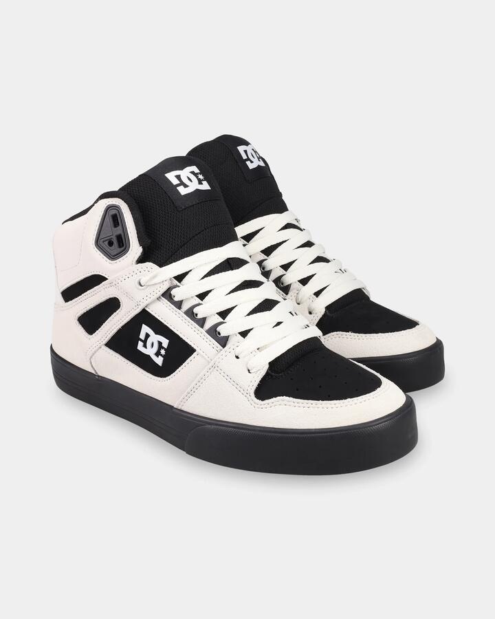 Image of Shoes. Product name - DC Shoes Mens Pure High-Top Skate Shoes Off White/White/Black in Off White/White/Black colour by brand - DC Shoes