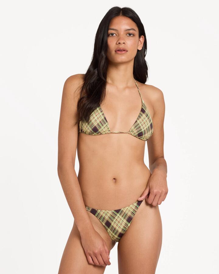 Image of Swimwear. Product name - Rvca Womens Boulevard Plaid Halter Tri Bikini Top Chocolate in Chocolate colour by brand - Rvca