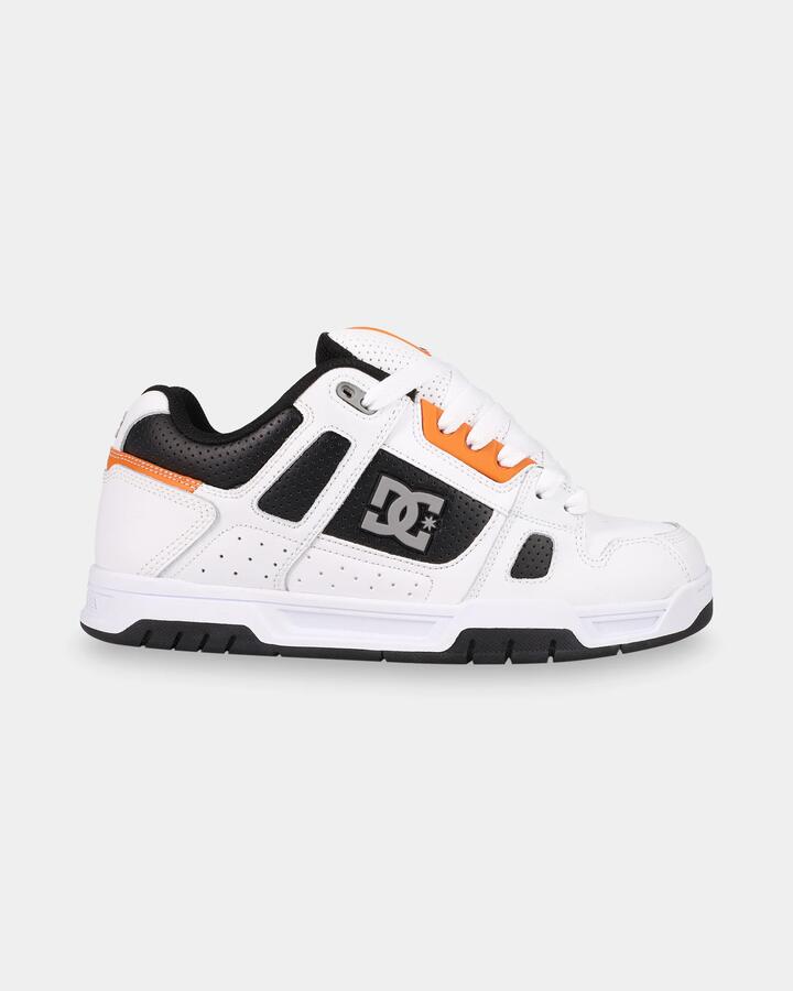 Image of Sneakers. Product name - DC Shoes Mens Stag Sneakers White/Black/Orange in White/Black/Orange colour by brand - DC Shoes