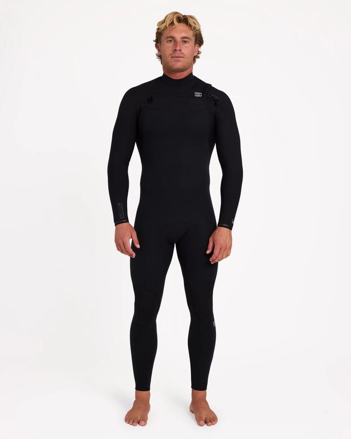 Image of Wetsuits. Product name - Billabong Mens 4/3 Furnace Revo Chest Zip Wetsuit Black in Black colour by brand - Billabong