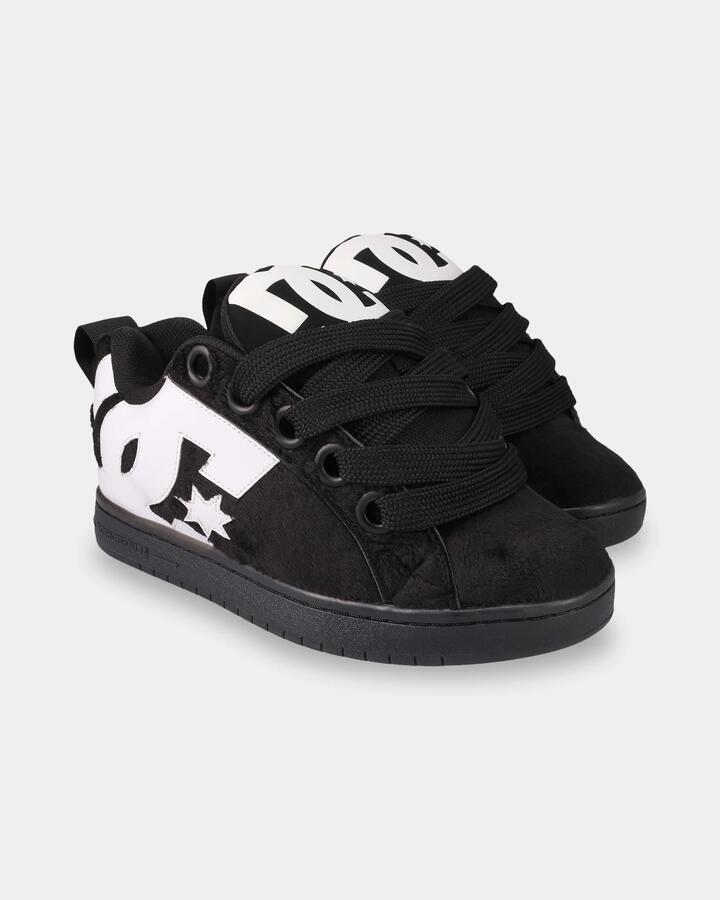 Image of Shoes. Product name - DC Shoes Mens Court Graffik Skate Shoes Black/Black/White in Black/Black/White colour by brand - DC Shoes
