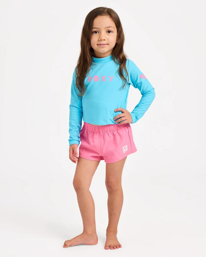 Image of Swimwear. Product name - Roxy Girls 2-7 Solid Boardshorts Pink Carnation in Pink Carnation colour by brand - Roxy
