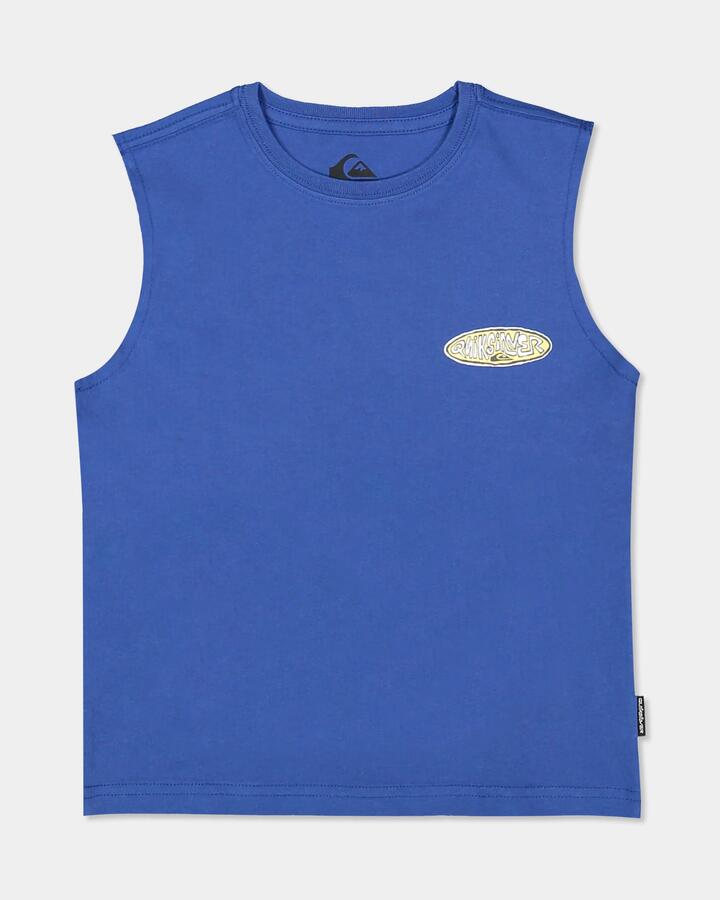 Image of a model wearing Tops. Product name - Quiksilver Boys 2-7 Tunnel Vision Muscle Top Monaco Blue in Monaco Blue colour by brand - Quiksilver