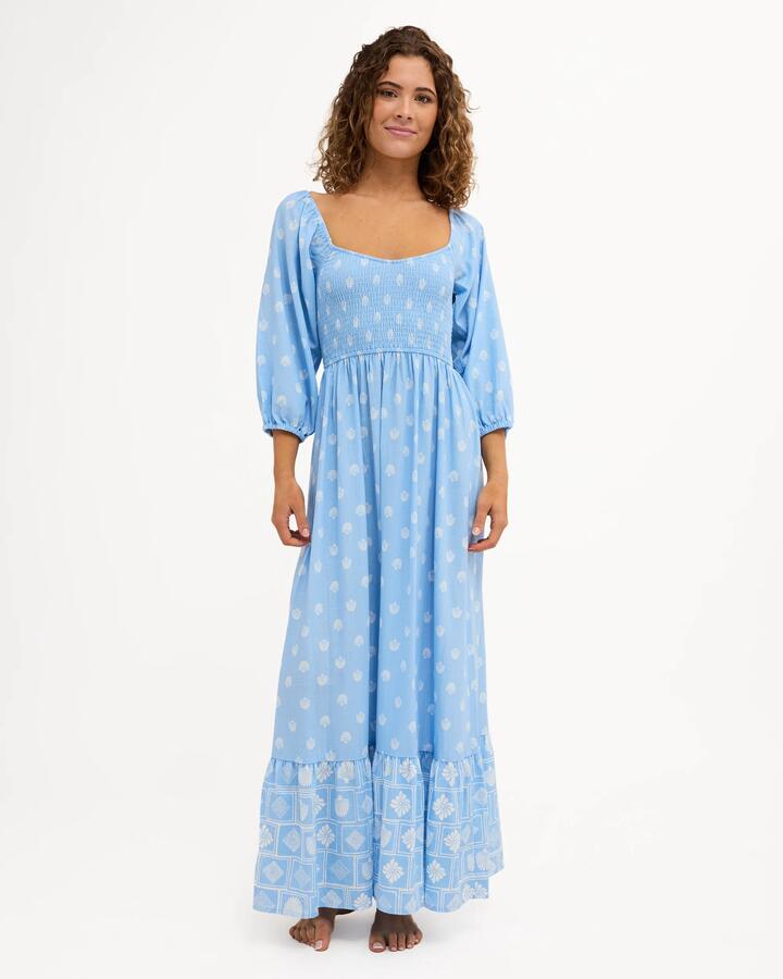 Image of Dresses. Product name - Roxy Womens Borderline Maxi Dress Cerulean in Cerulean colour by brand - Roxy