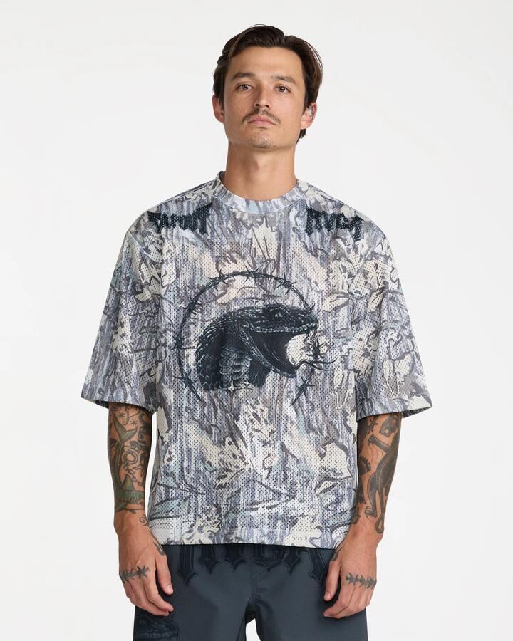 Image of T-Shirts. Product name - Rvca Mens Tapout Mesh Jersey T-Shirt Camo in Camo colour by brand - Rvca