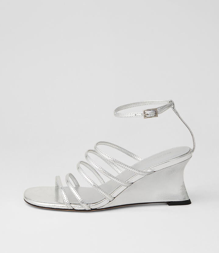 Image of Sandals. Product name - Fayte Silver Crinkle Leather Sandals in Silver colour by brand - MOLLINI