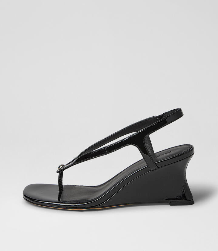 Image of Sandals. Product name - Feltit Black Patent Leather Sandals in Black colour by brand - MOLLINI