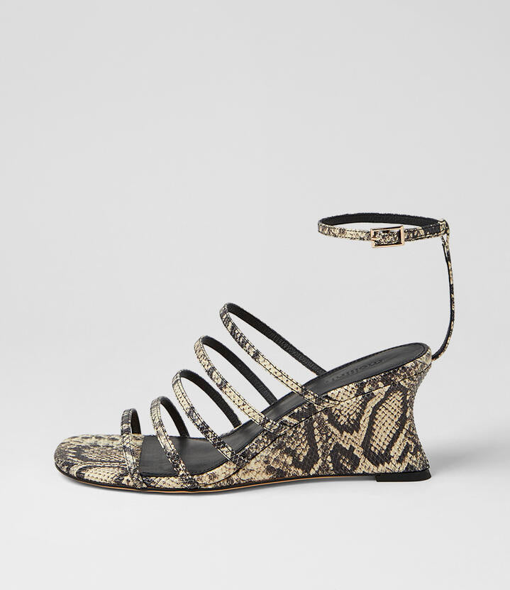 Image of Sandals. Product name - Fayte Cream Black Snake Leather Sandals in Cream-Black colour by brand - MOLLINI