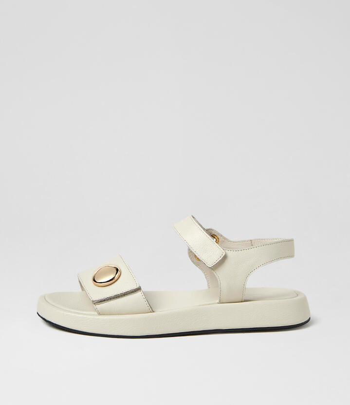 Image of Sandals. Product name - Afeya Cream Leather Sandals in Cream colour by brand - MOLLINI