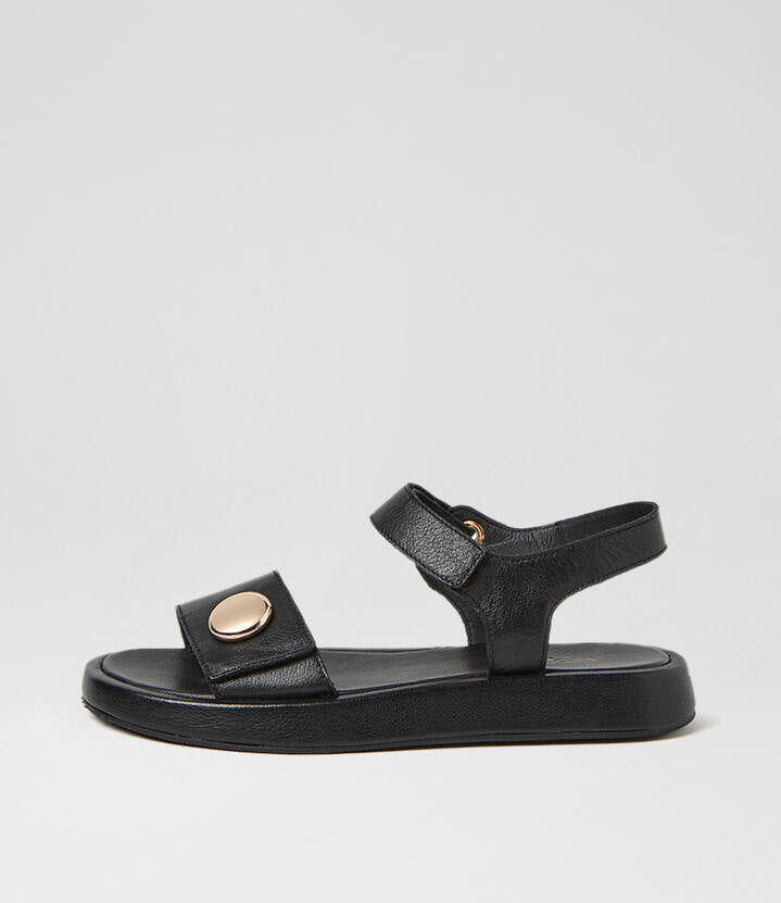 Image of Sandals. Product name - Afeya Black Leather Sandals in Black colour by brand - MOLLINI