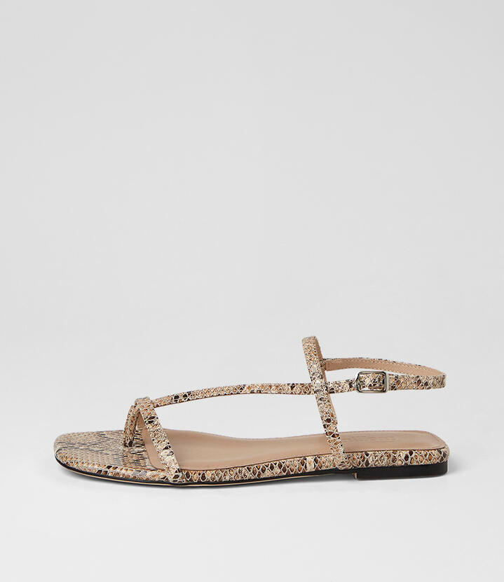 Image of Sandals. Product name - Rollina Nude Snake Leather Sandals in Nude colour by brand - MOLLINI