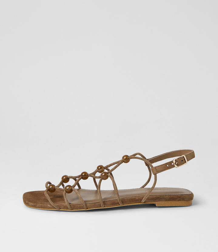 Image of Sandals. Product name - Rammi Coffee Suede Sandals in Coffee colour by brand - MOLLINI