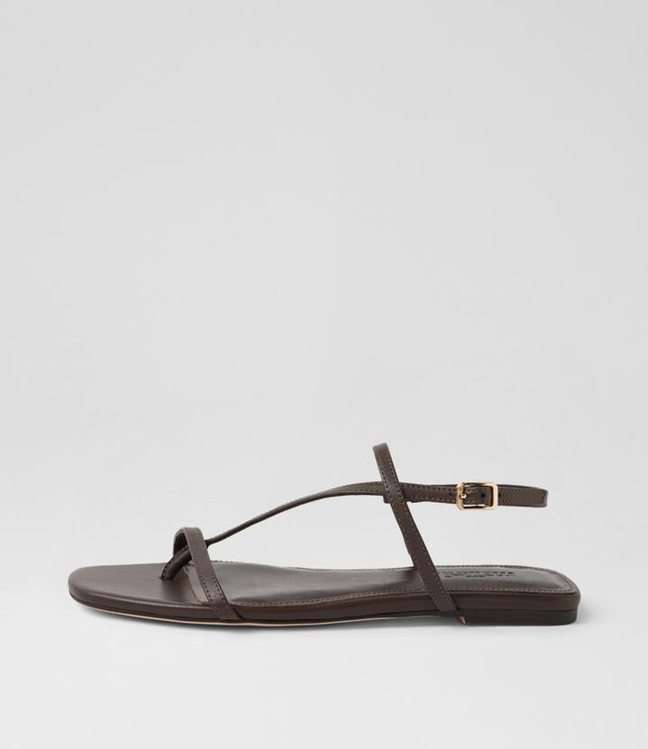 Image of Sandals. Product name - Rollina Dark Brown Leather Sandals in Dk Brown colour by brand - MOLLINI