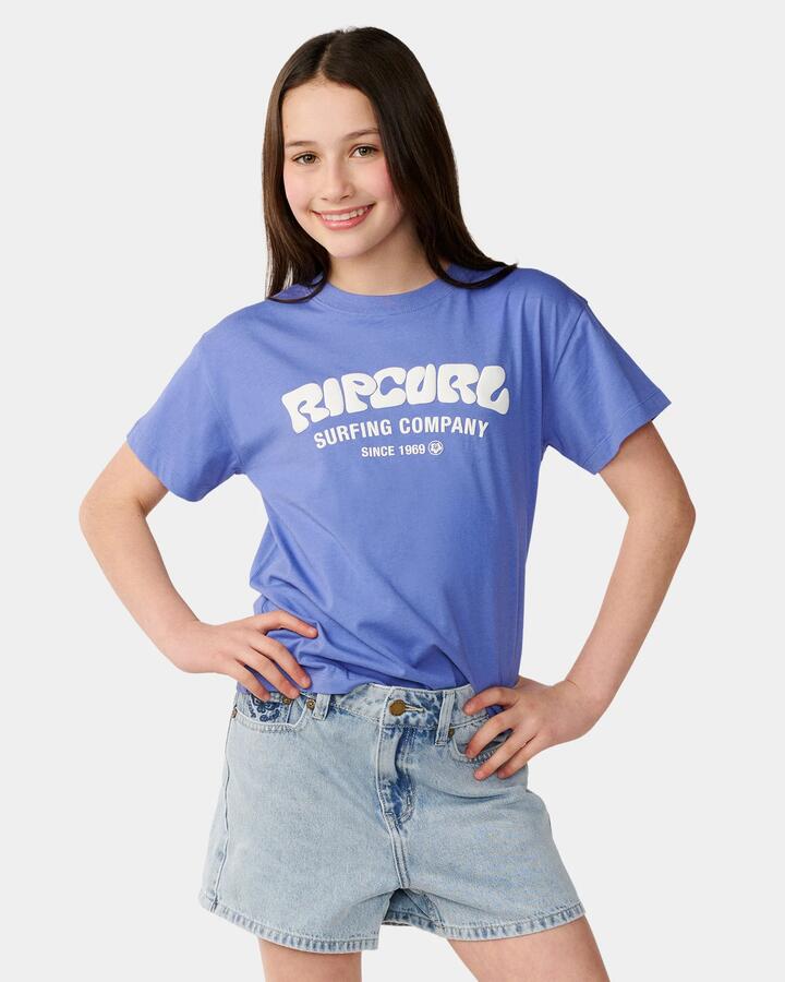 Image of T-Shirts. Product name - Rip Curl Girls 8-16 Surf Puff Relaxed T-Shirt Mid Blue in Mid Blue colour by brand - Rip Curl