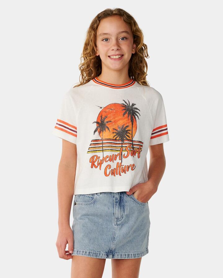 Image of T-Shirts. Product name - Rip Curl Girls 8-14 Surf Culture Crop T-Shirt Bone in Bone colour by brand - Rip Curl