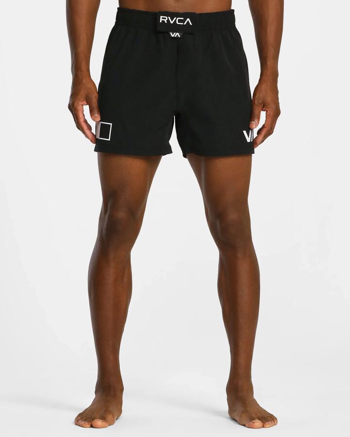 Image of a model wearing Shorts. Product name - Rvca Mens Fight Scrapper 15" Fighting Shorts Black in Black colour by brand - Rvca