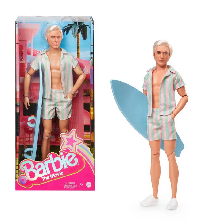 Image of Dolls. Product name - Barbie⢠The Movie Ken® Doll Wearing Pastel Striped Beach Matching Set in colour by brand - Barbie