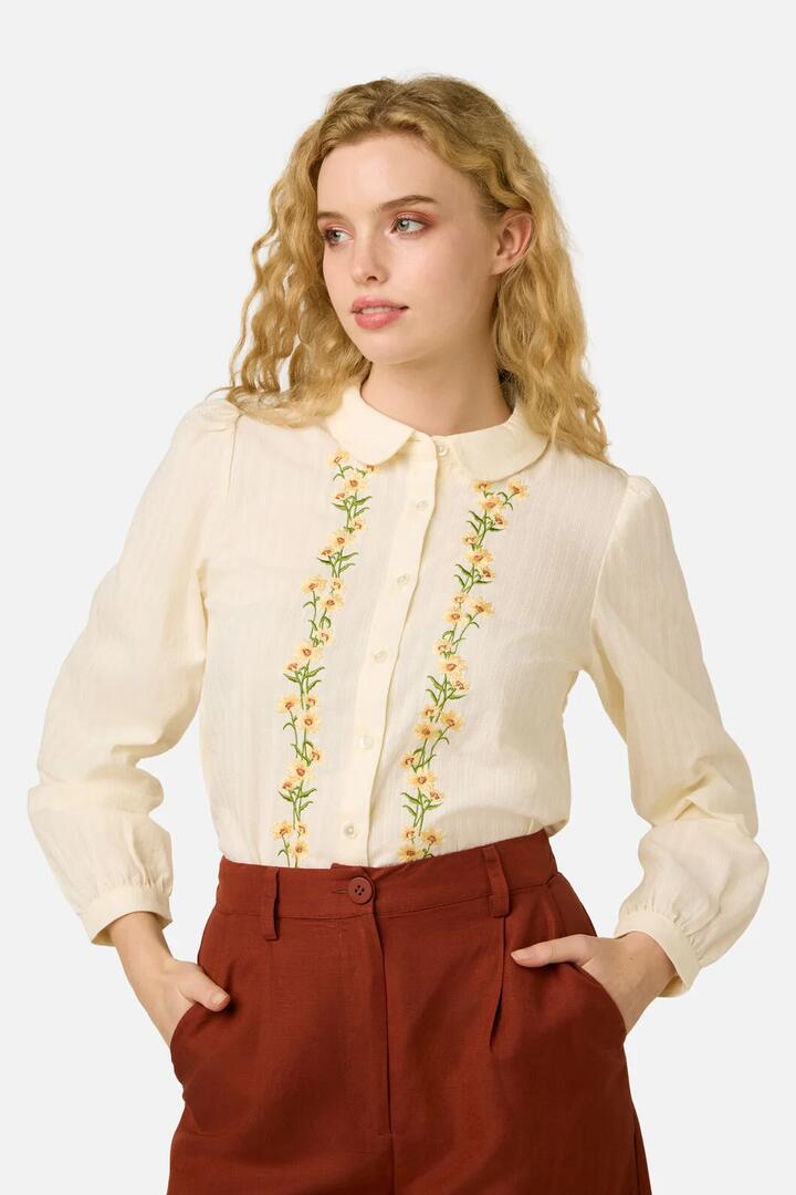Image of Blouses. Product name - Goldie Embroidered Blouse in Cream colour by brand - Princess Highway
