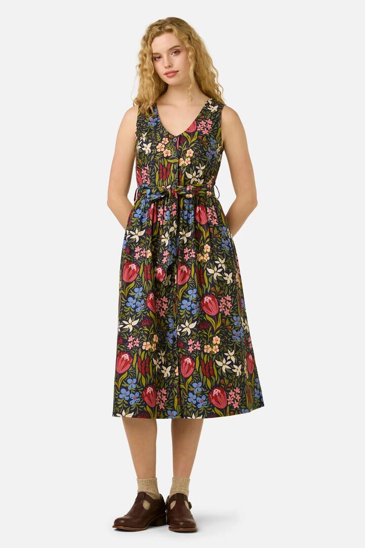 Image of Dresses. Product name - Mira Native Flora Midi Dress in Navy colour by brand - Princess Highway