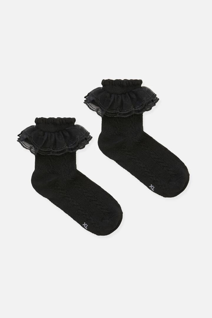Image of Socks. Product name - Double Lace Top Sock in Black colour by brand - Black Friday