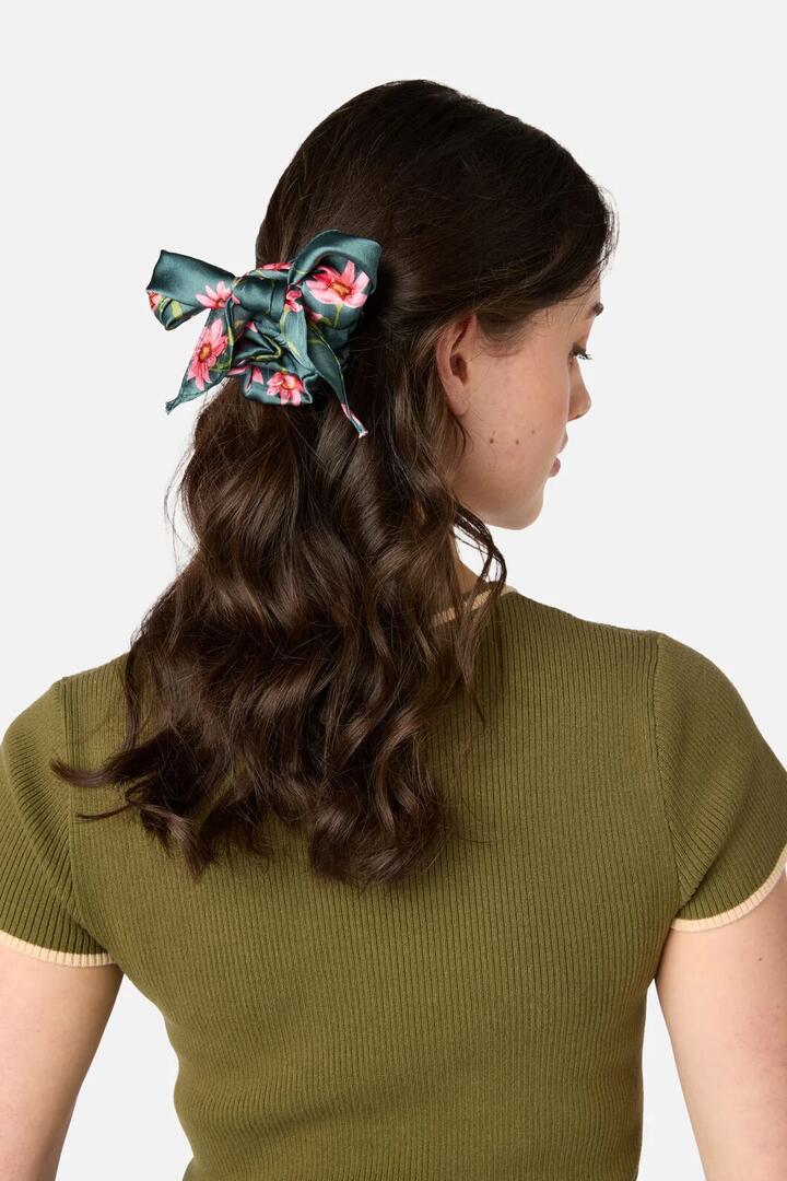 Image of Hair Accessories. Product name - Goldie Scarf Scrunchie in Green colour by brand - Princess Highway