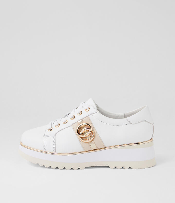 Image of Flats. Product name - Creole White Milk Leather Multi Lace Up Flats in White-Milk colour by brand - MIDAS