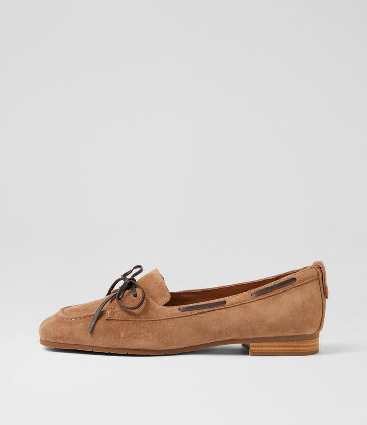 Image of Shoes. Product name - Pim Light Choc Suede Leather Flat Shoes in Lt Choc-Choc colour by brand - MIDAS